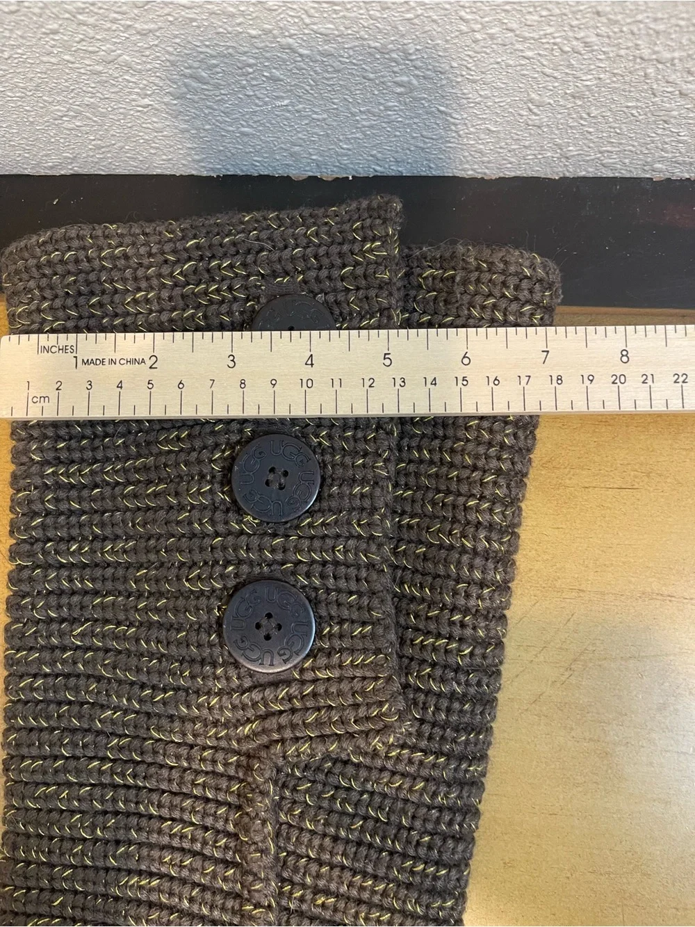 UGG W Purl Cardy Knit Boots Charcoal Grey Gold Metallic Sz 9